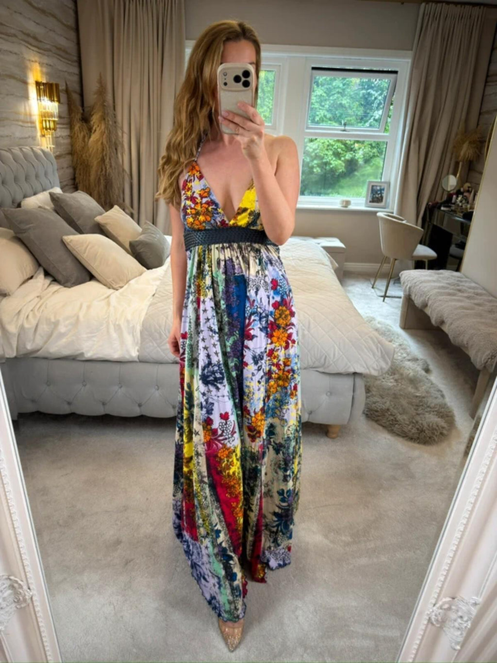 Firetrap Multicoloured Floral Jersey Plait Maxi Dress Medium