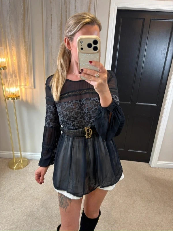 French Connection Black Sheer Boho Tunic 10