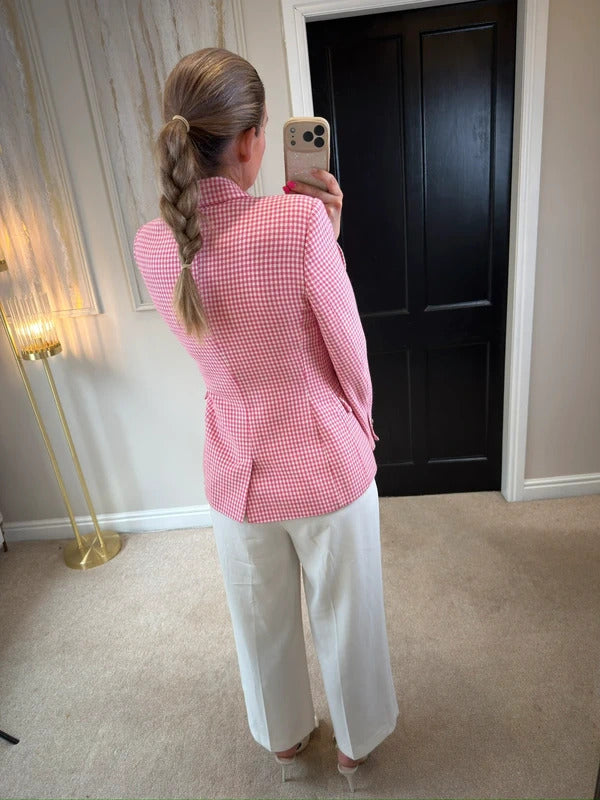 Zara Pink & White Gingham Blazer Small