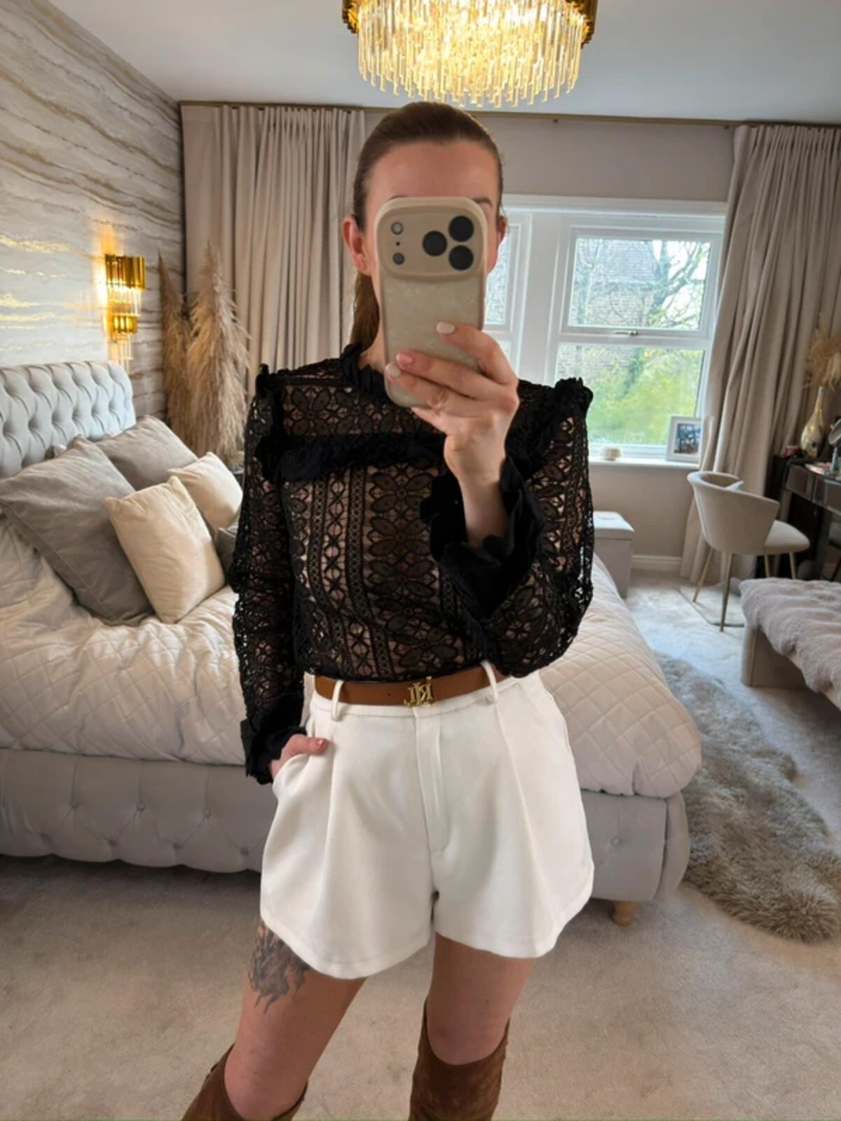 Monsoon Black Sheer Lace Boho Frill Blouse 10