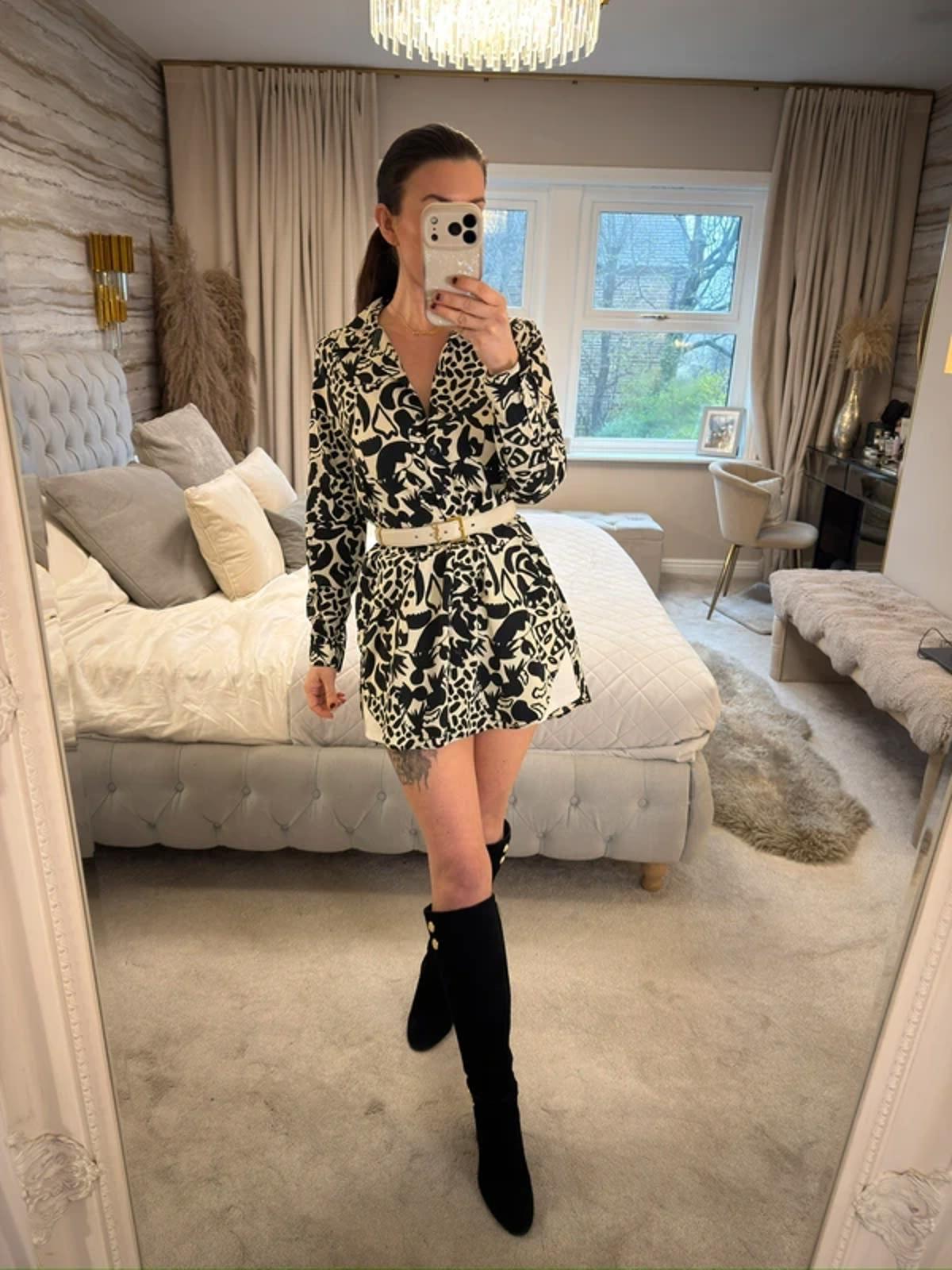 Monki Cream & Black Oversized Shirt XS