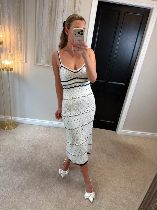 Boutique White & Black Crochet Midi Dress Small