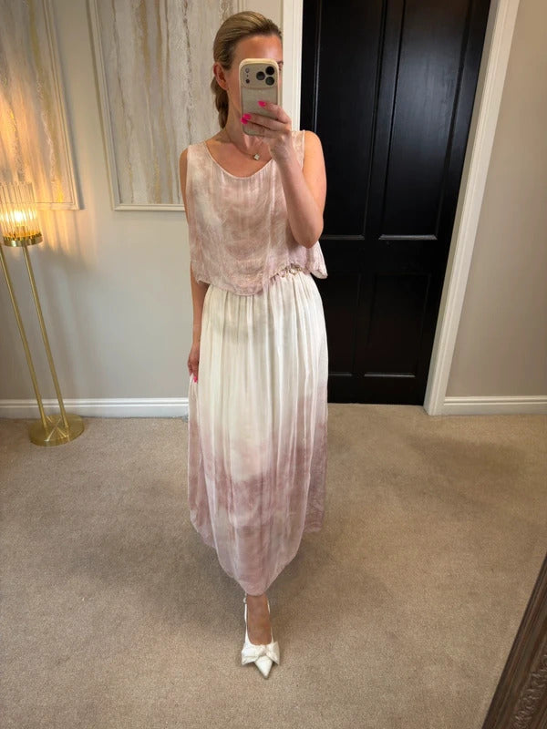 Boutique Pink & White Maxi Dress One Size