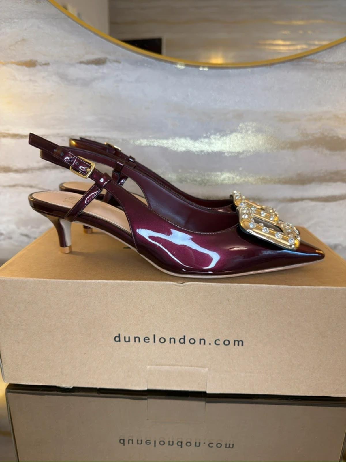 Dune Burgundy Patent Diamanté Heels 4