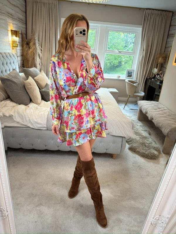 Zara Multicoloured Floral Tie Side Mini Dress Small