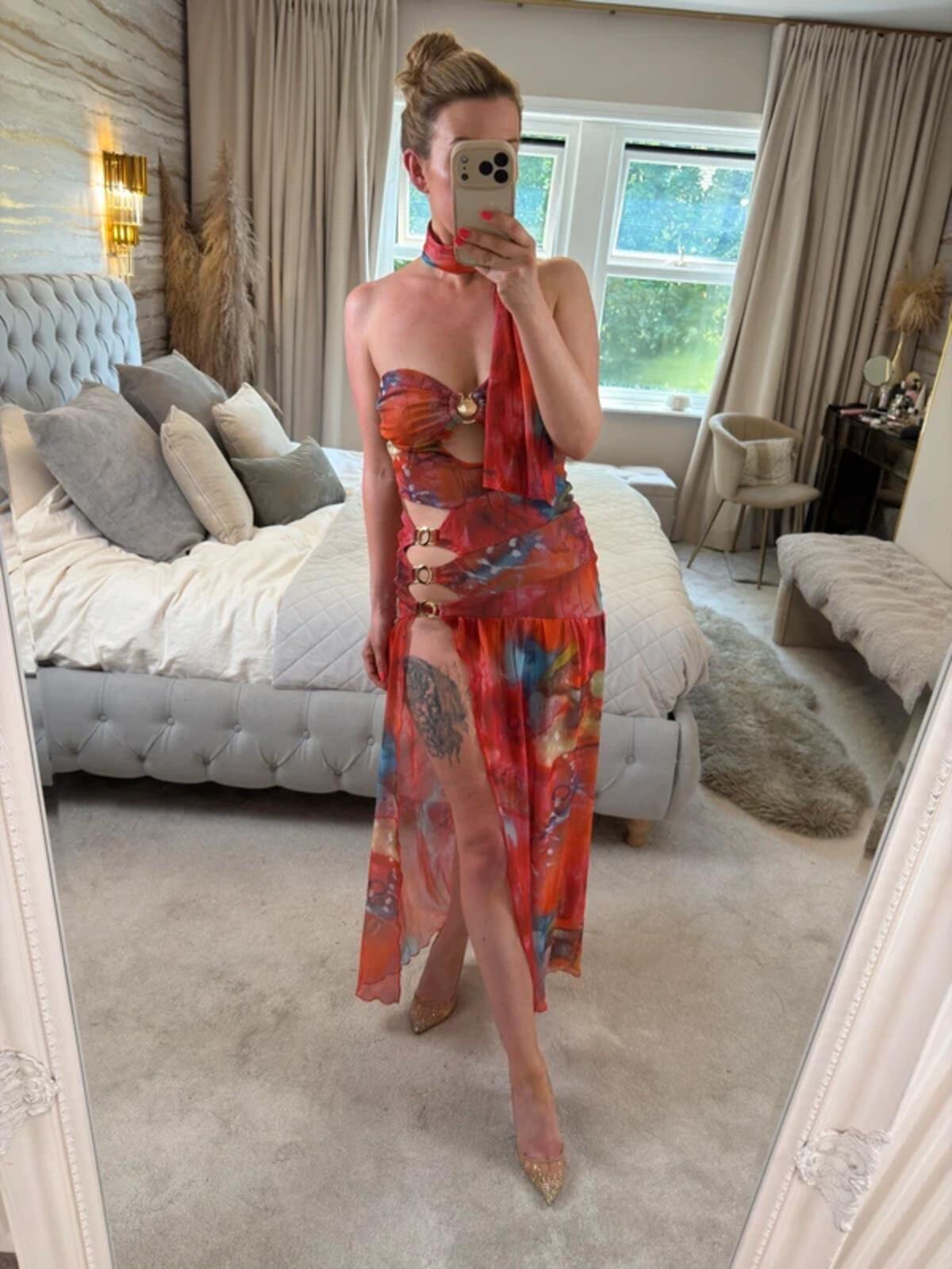 BNWT Sister Party Red Multicoloured Semi Sheer Maxi Small