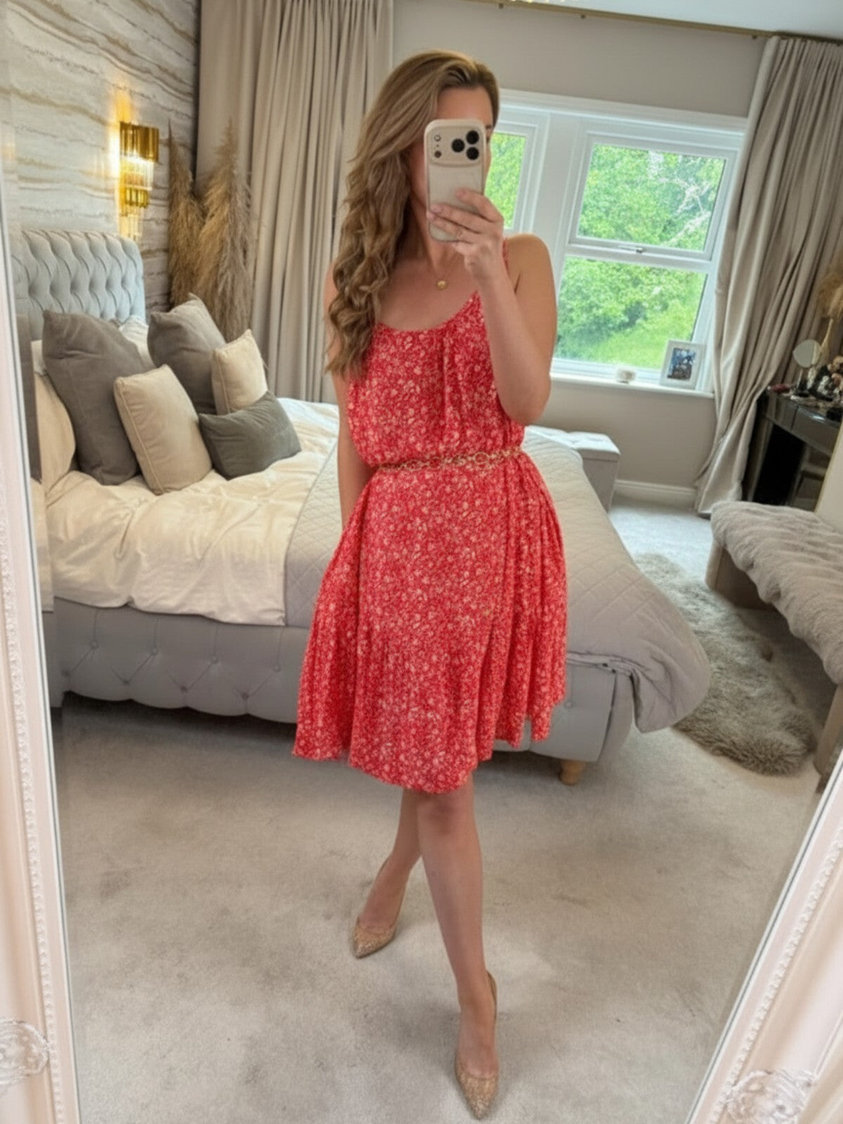 M&S Red & White Floral Floaty Summer Dress 16