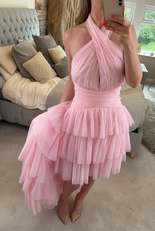 BNWT Forever Unique Pink Layered Tulle Hi Low Maxi Dress 8