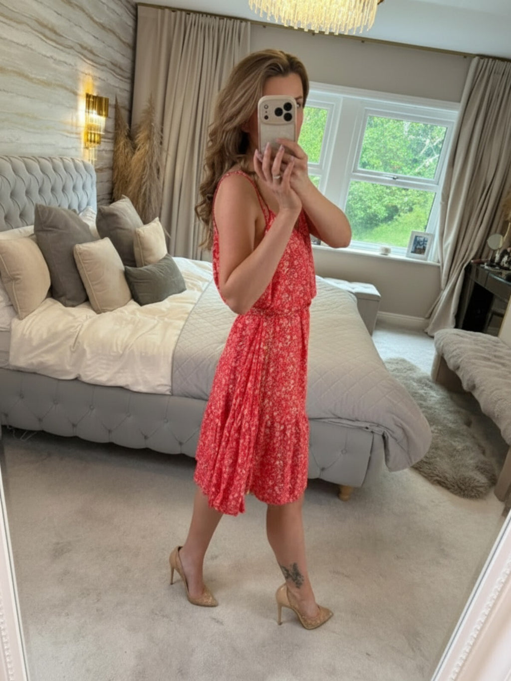 M&S Red & White Floral Floaty Summer Dress 16