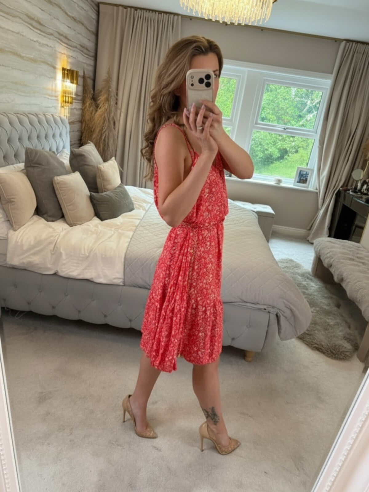 M&S Red & White Floral Floaty Summer Dress 16
