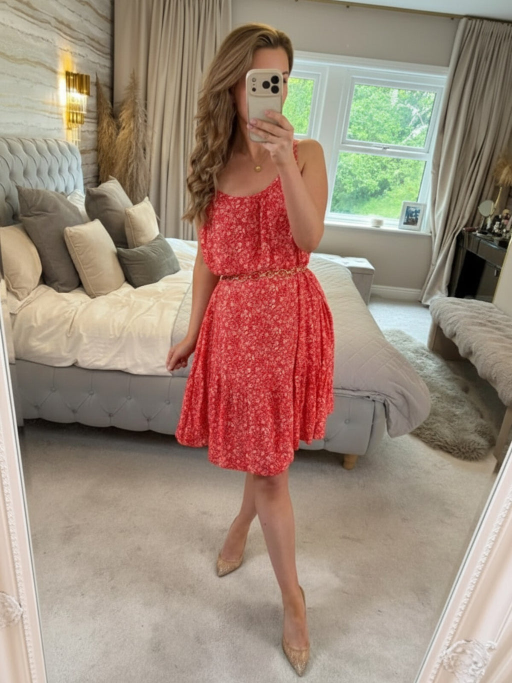 M&S Red & White Floral Floaty Summer Dress 16