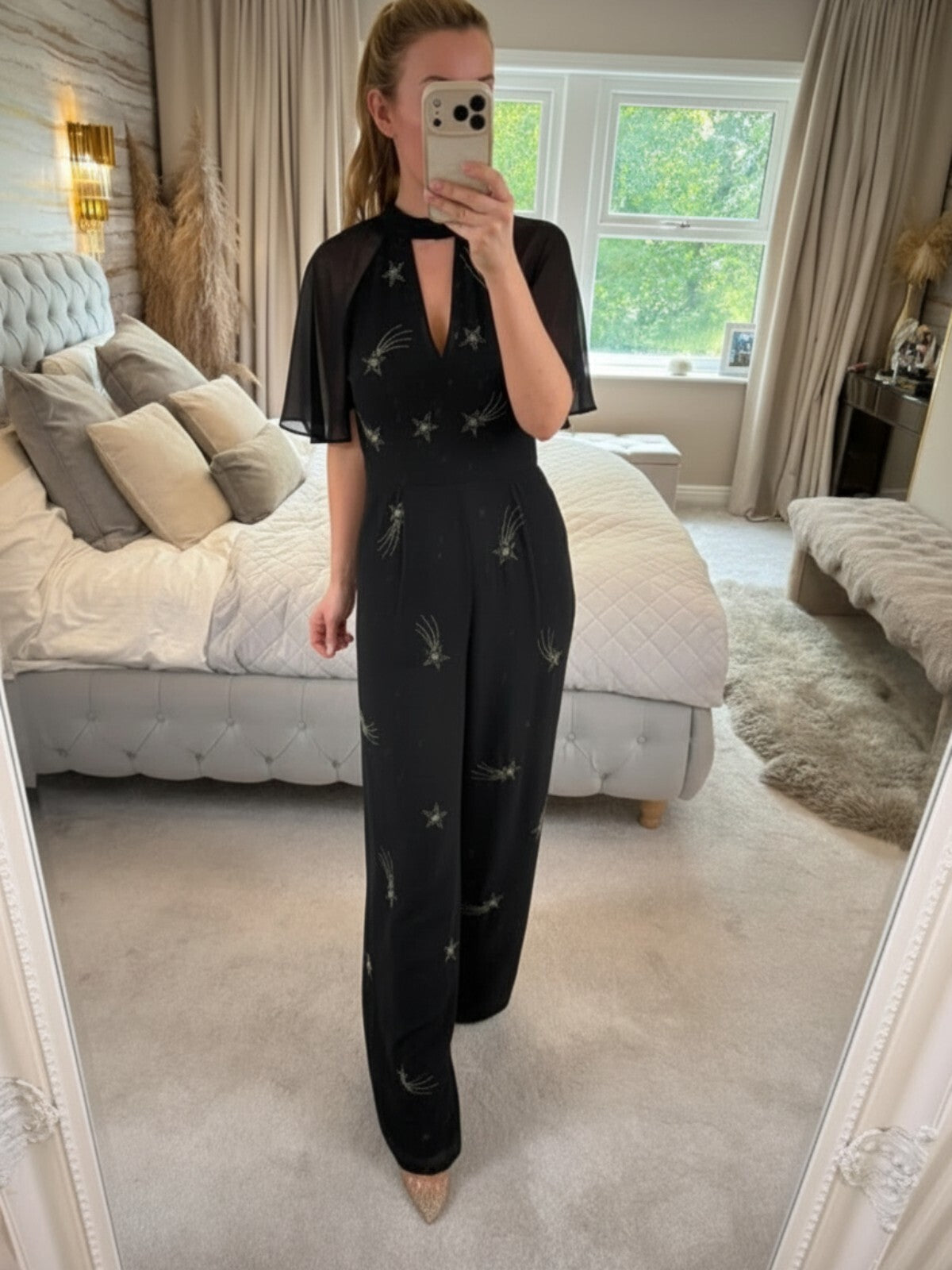 Monsoon Black Tanya Embellished Stars Wide Leg Jumpsuit 8