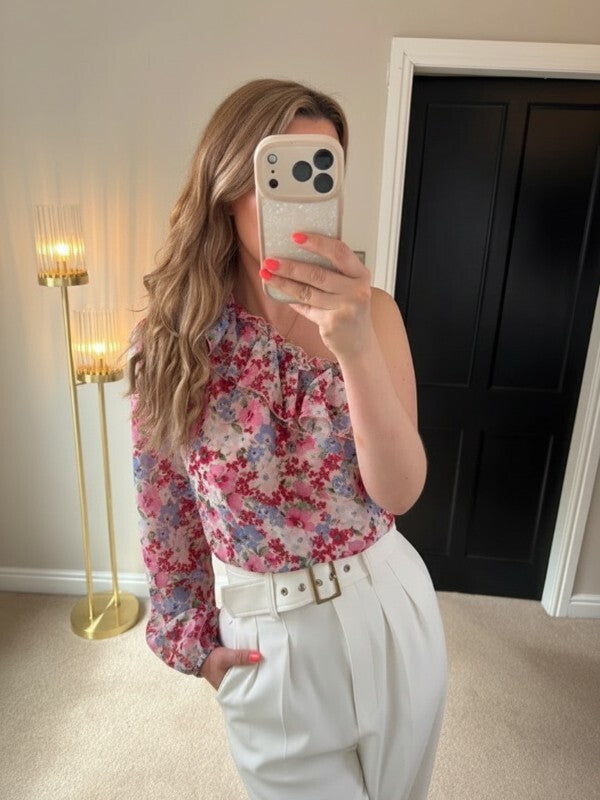 Quiz One Shoulder Pink Floral Blouse 12