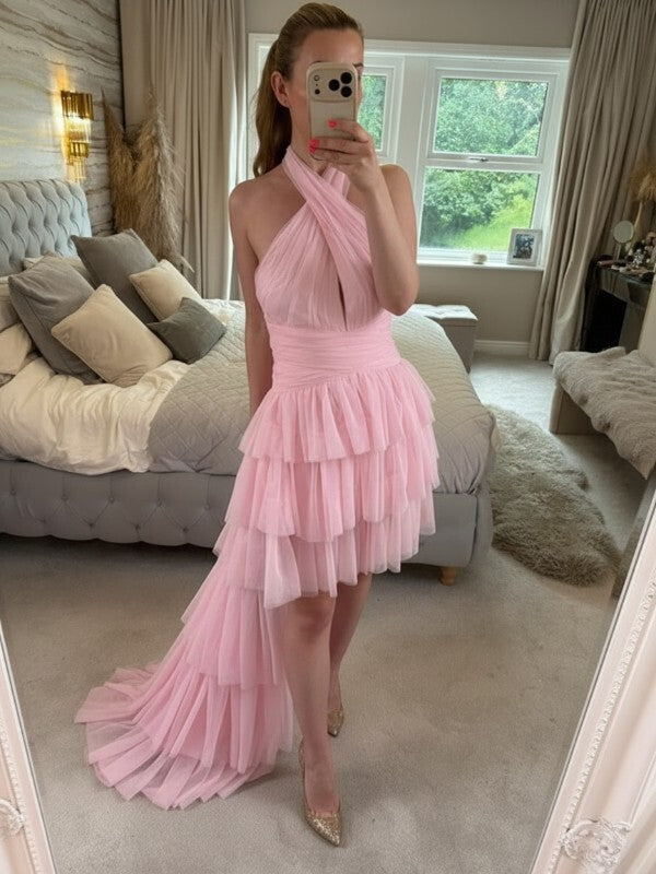 BNWT Forever Unique Pink Layered Tulle Hi Low Maxi Dress 8