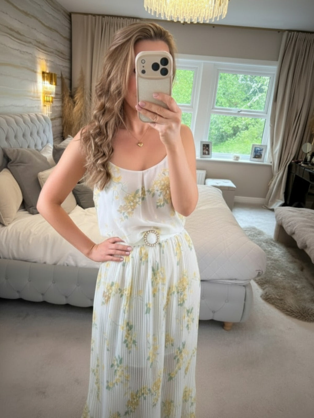 Oasis Sheer White & Yellow Floral Pleated Maxi Dress 12