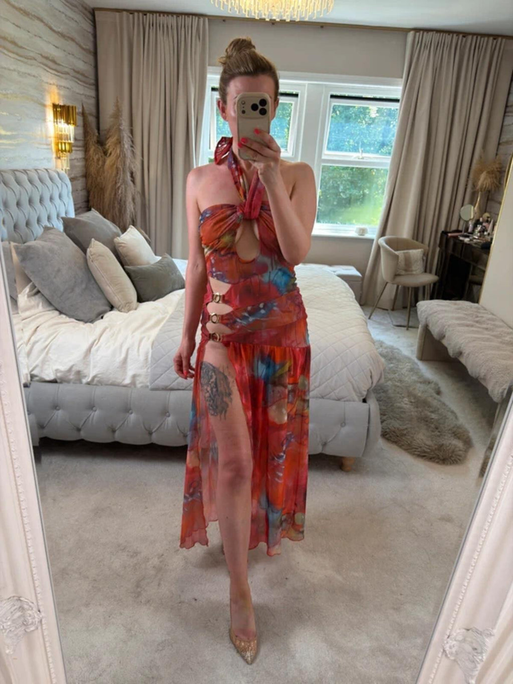 BNWT Sister Party Red Multicoloured Semi Sheer Maxi Small