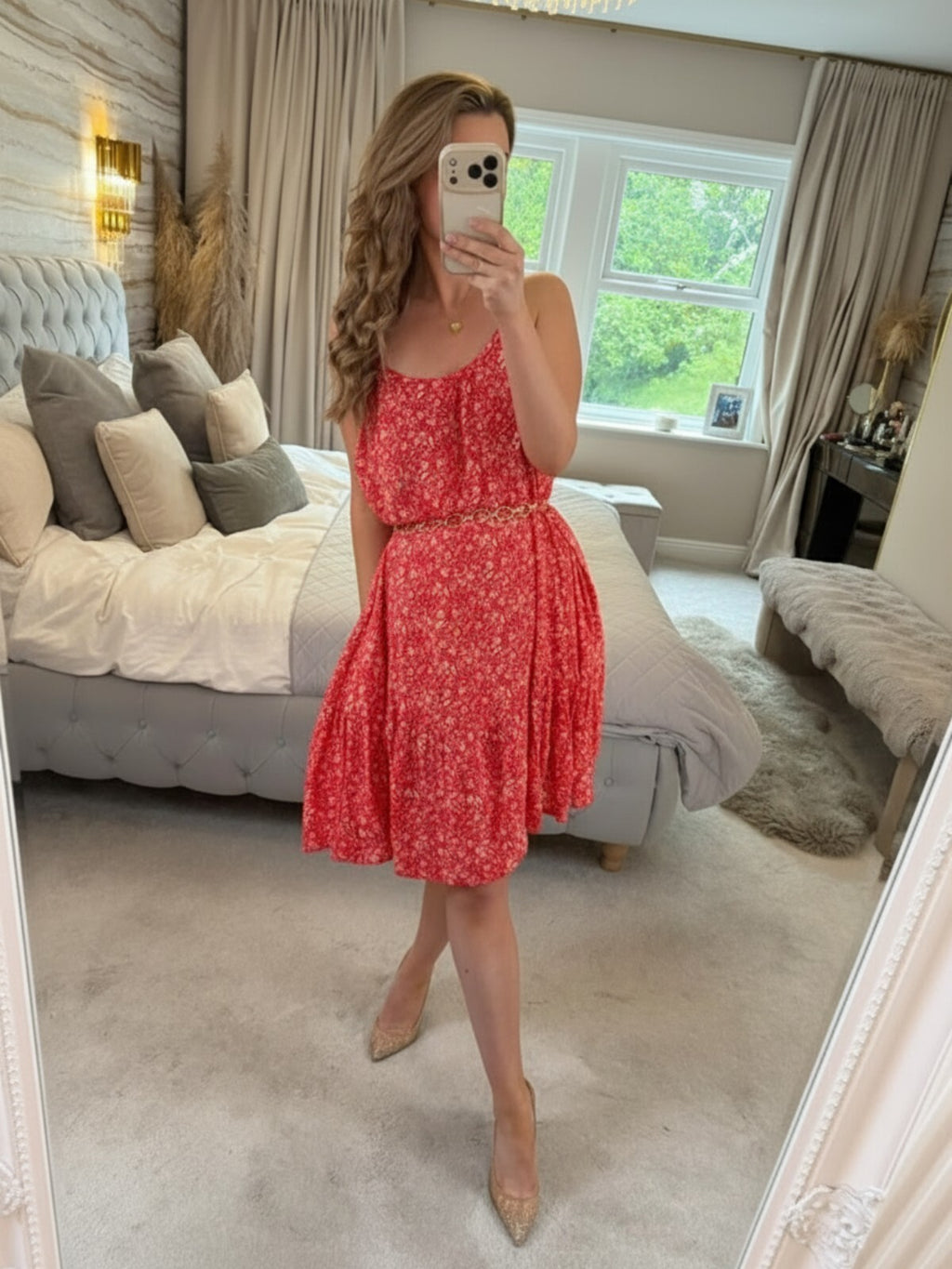 M&S Red & White Floral Floaty Summer Dress 16