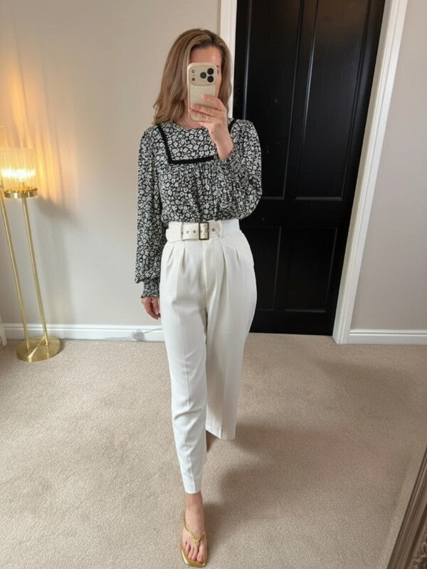 M&S Black & White Floral Boho Blouse 10