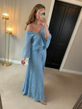 Boutique Light Blue Lace Wide Leg Trouser Boho Co Ord One Size