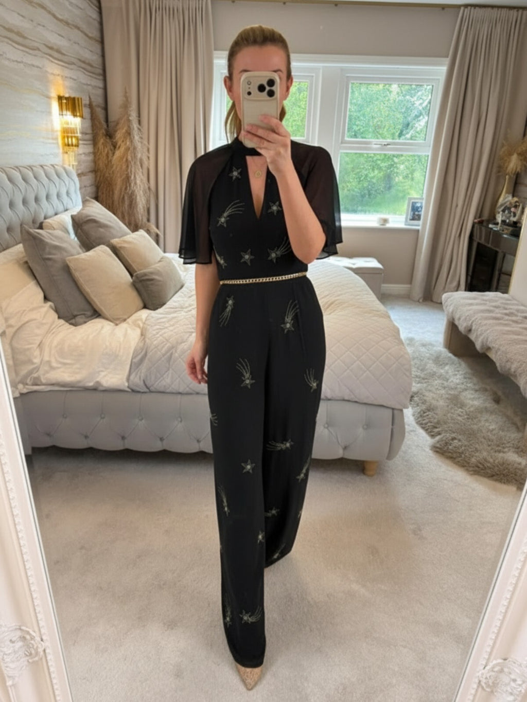 Monsoon Black Tanya Embellished Stars Wide Leg Jumpsuit 8