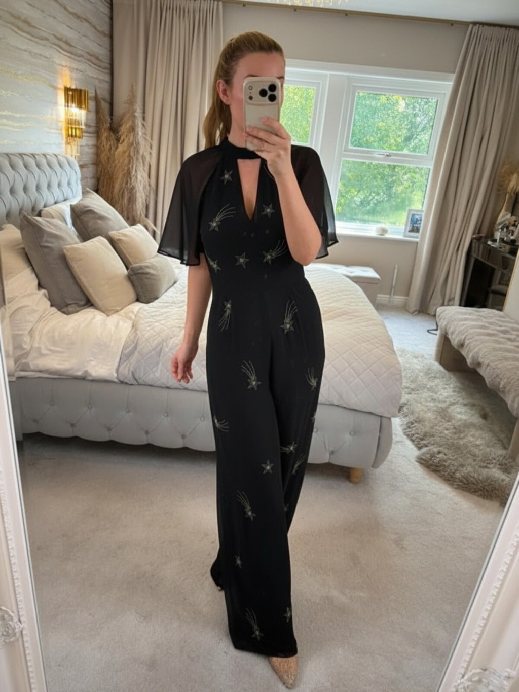 Monsoon Black Tanya Embellished Stars Wide Leg Jumpsuit 8