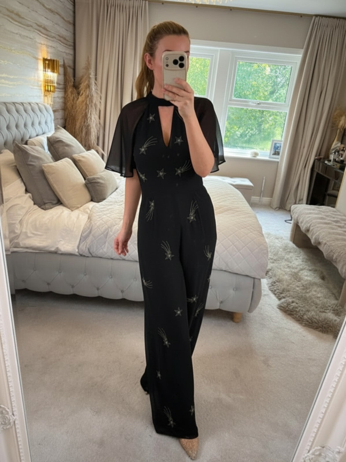 Monsoon Black Tanya Embellished Stars Wide Leg Jumpsuit 8