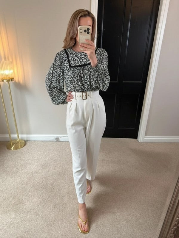 M&S Black & White Floral Boho Blouse 10
