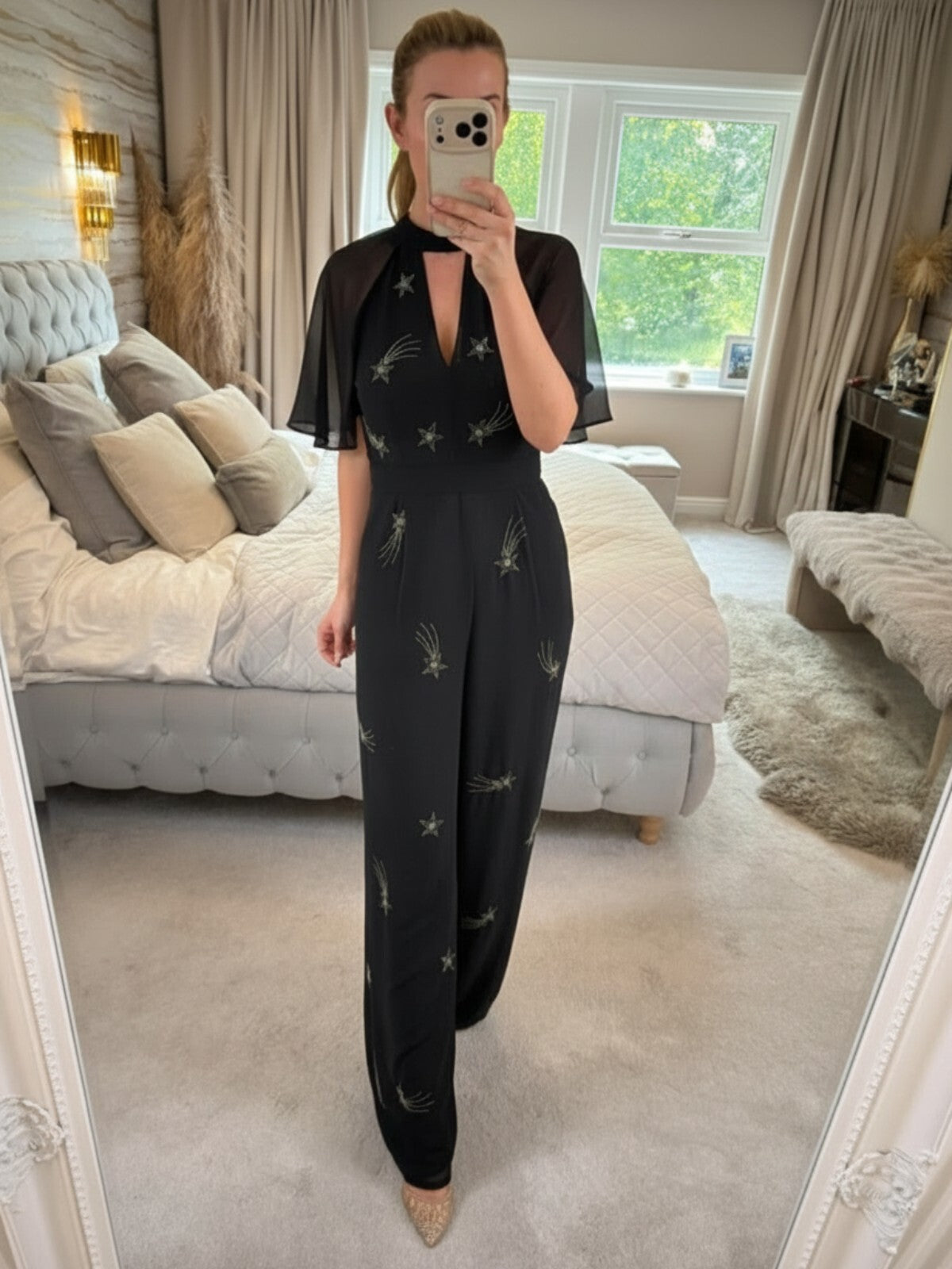 Monsoon Black Tanya Embellished Stars Wide Leg Jumpsuit 8