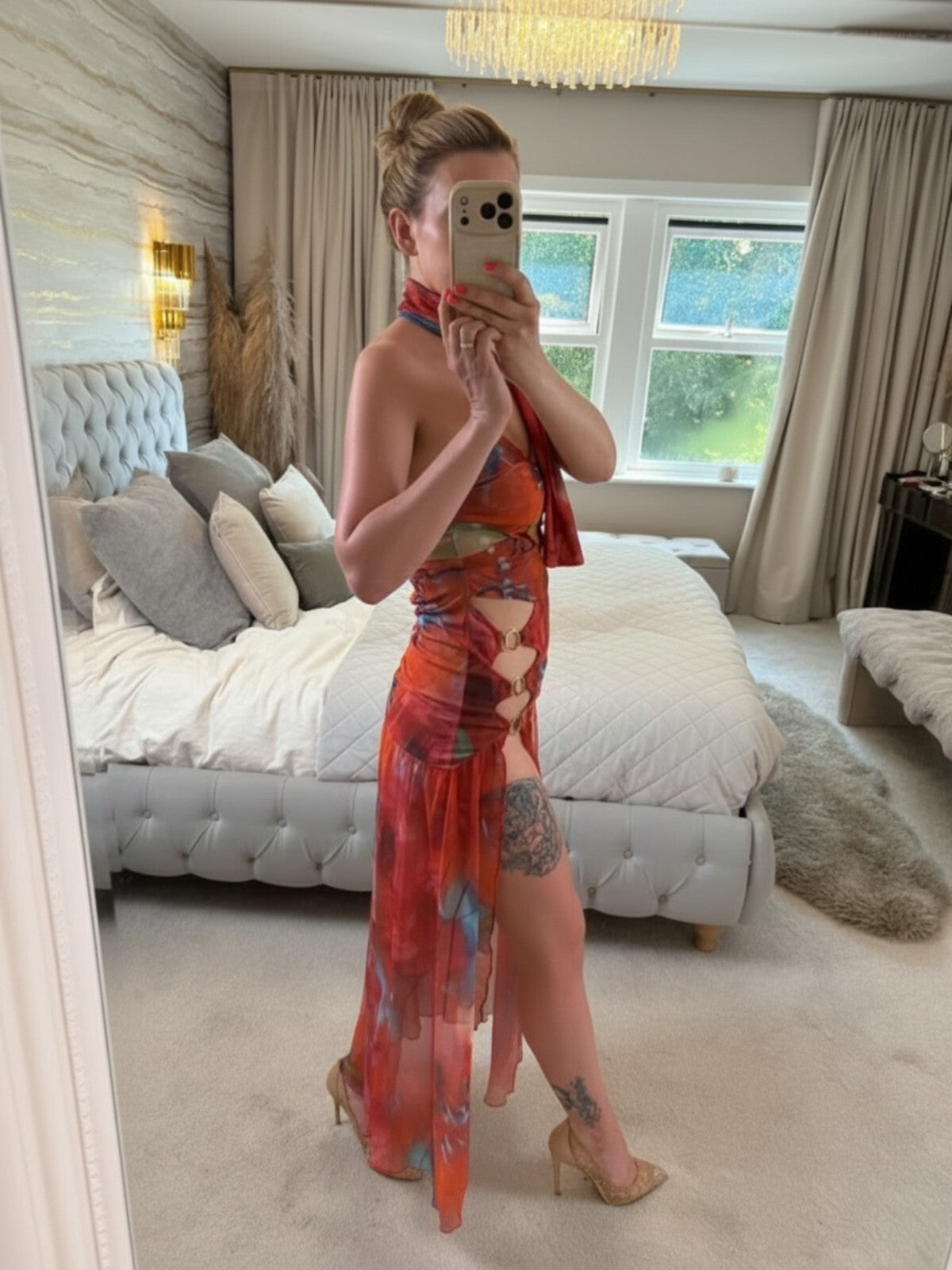 BNWT Sister Party Red Multicoloured Semi Sheer Maxi Small