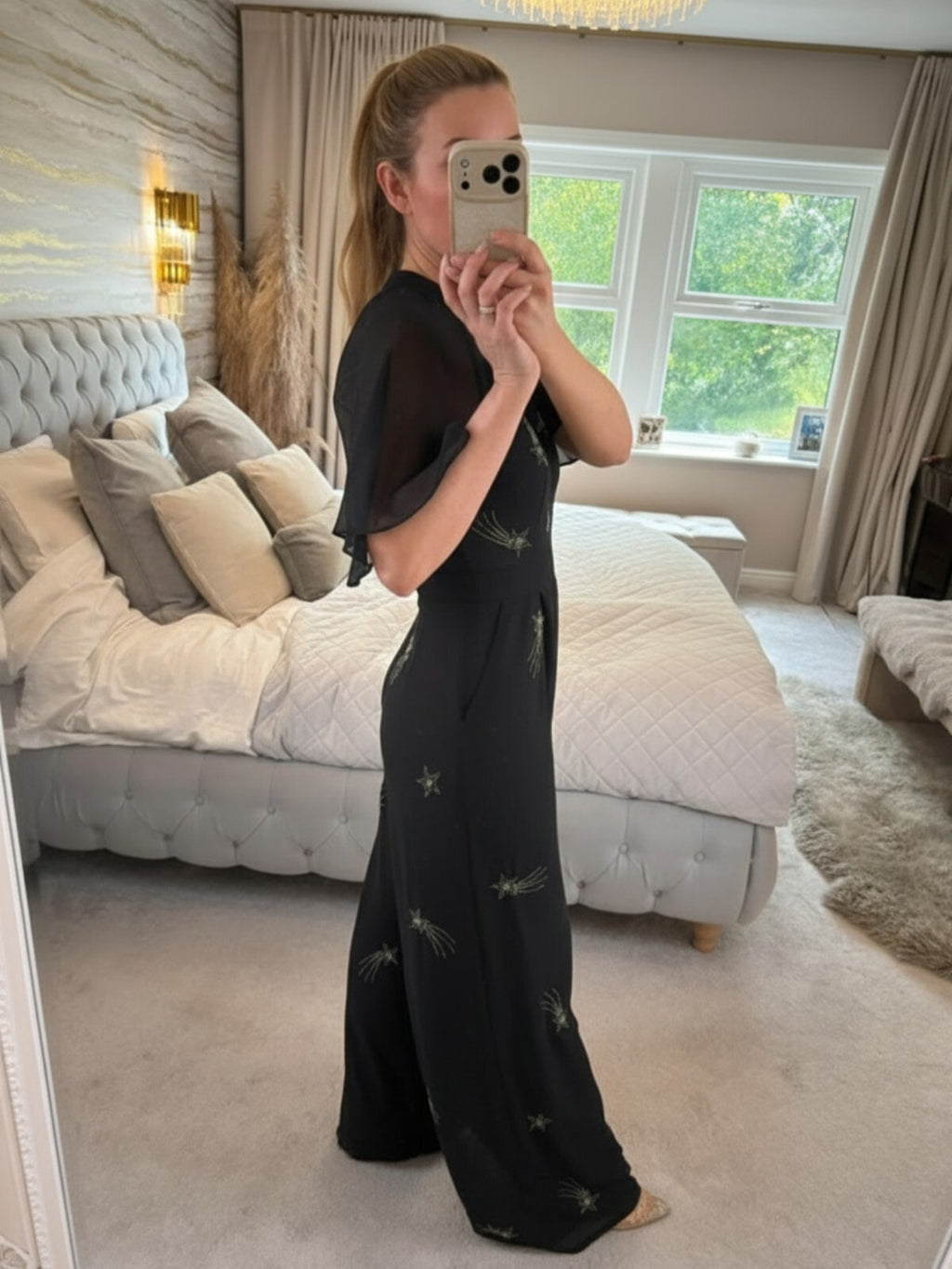 Monsoon Black Tanya Embellished Stars Wide Leg Jumpsuit 8