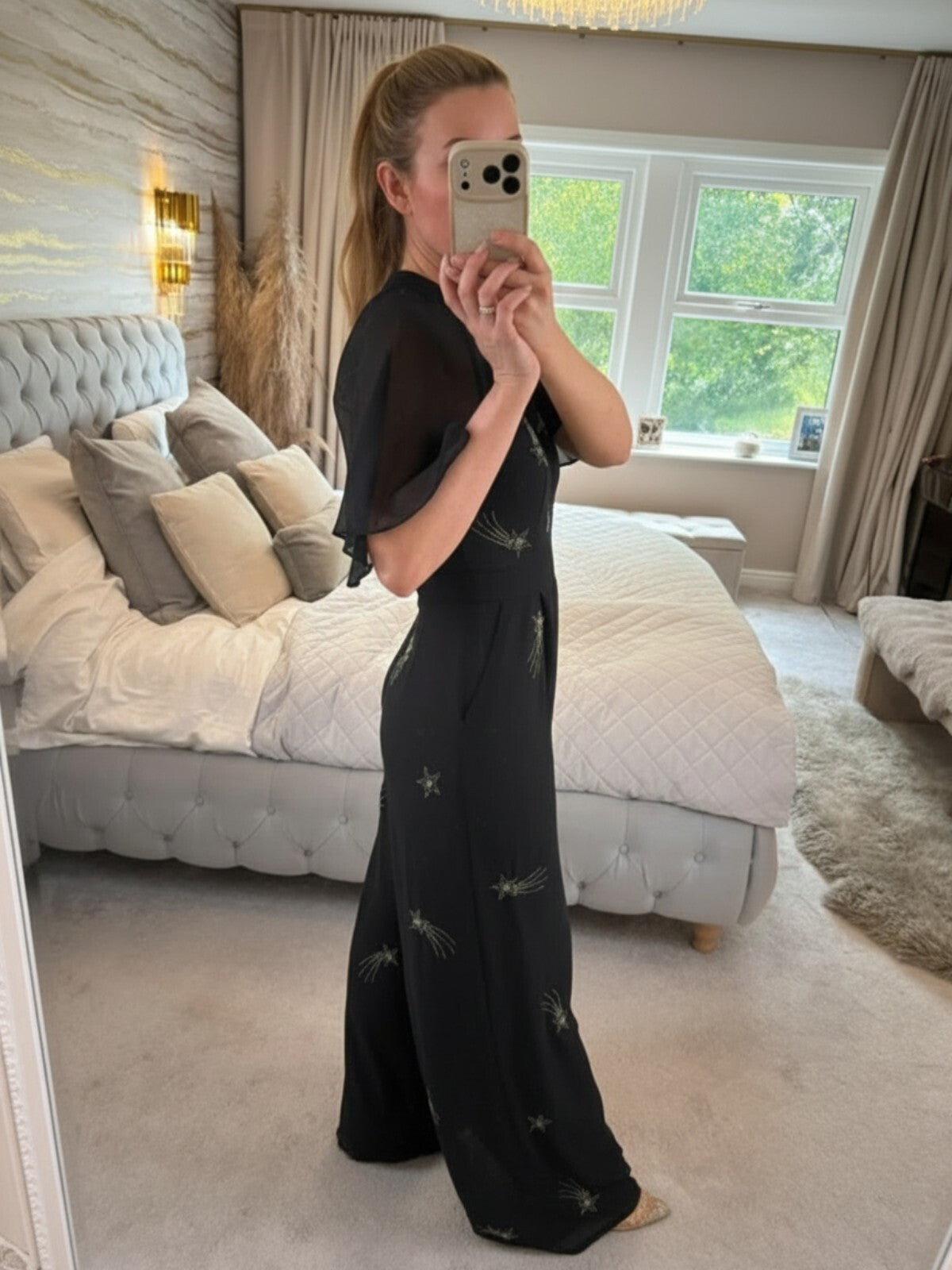Monsoon Black Tanya Embellished Stars Wide Leg Jumpsuit 8