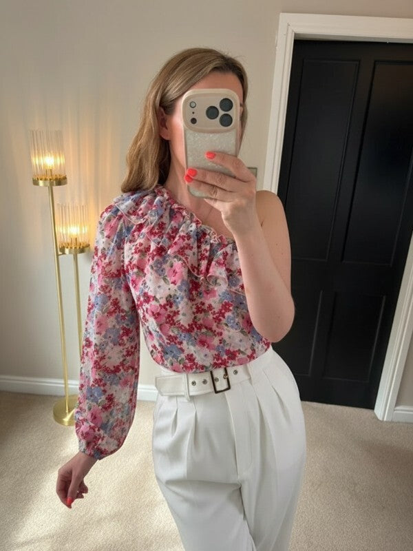 Quiz One Shoulder Pink Floral Blouse 12