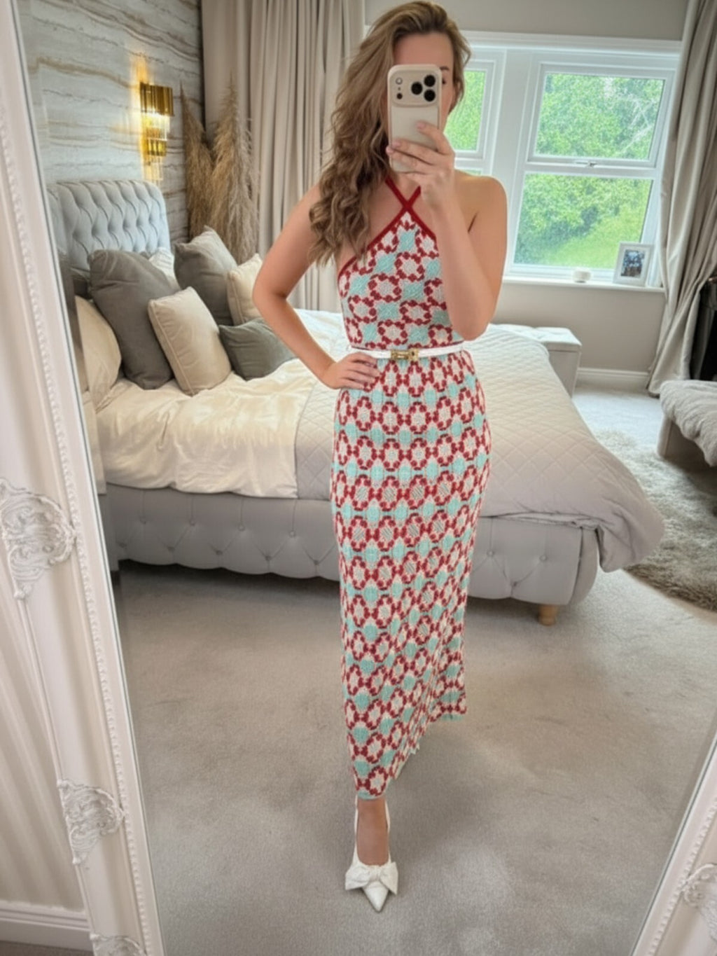 Zara Red & Blue Crochet Open Back Dress Small