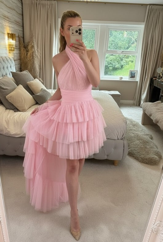 BNWT Forever Unique Pink Layered Tulle Hi Low Maxi Dress 8