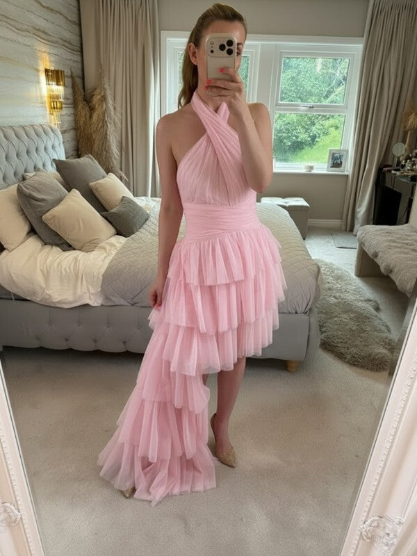 BNWT Forever Unique Pink Layered Tulle Hi Low Maxi Dress 8