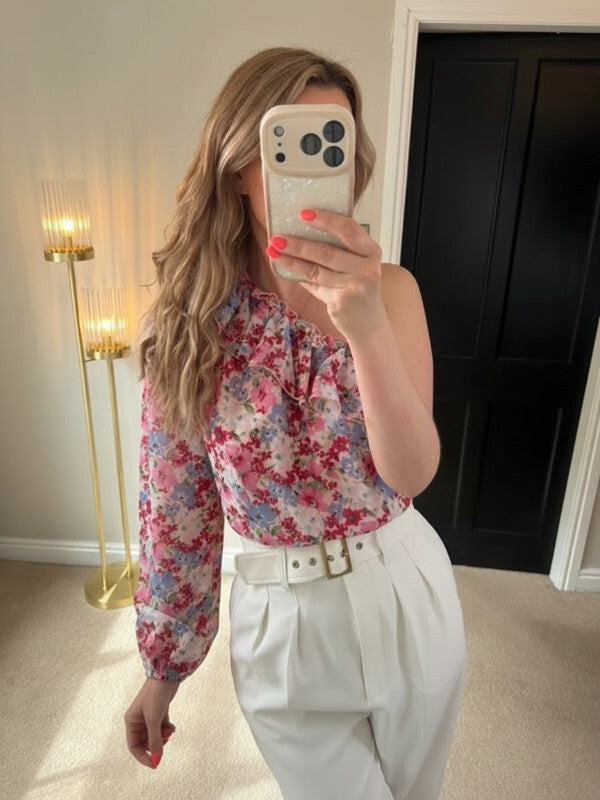 Quiz One Shoulder Pink Floral Blouse 12
