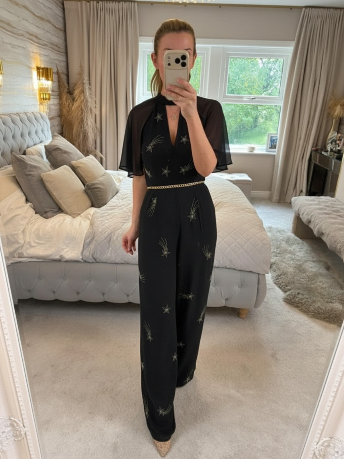 Monsoon Black Tanya Embellished Stars Wide Leg Jumpsuit 8
