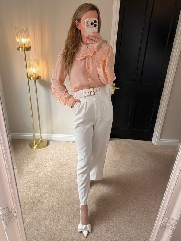 Lost Ink Peach Frill Oversized Collared Blouse XL