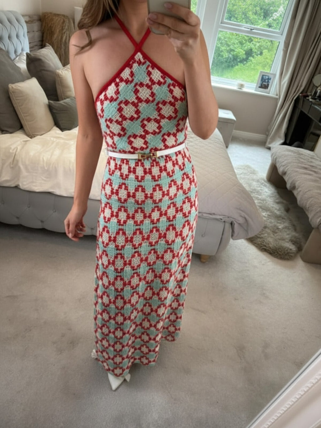 Zara Red & Blue Crochet Open Back Dress Small
