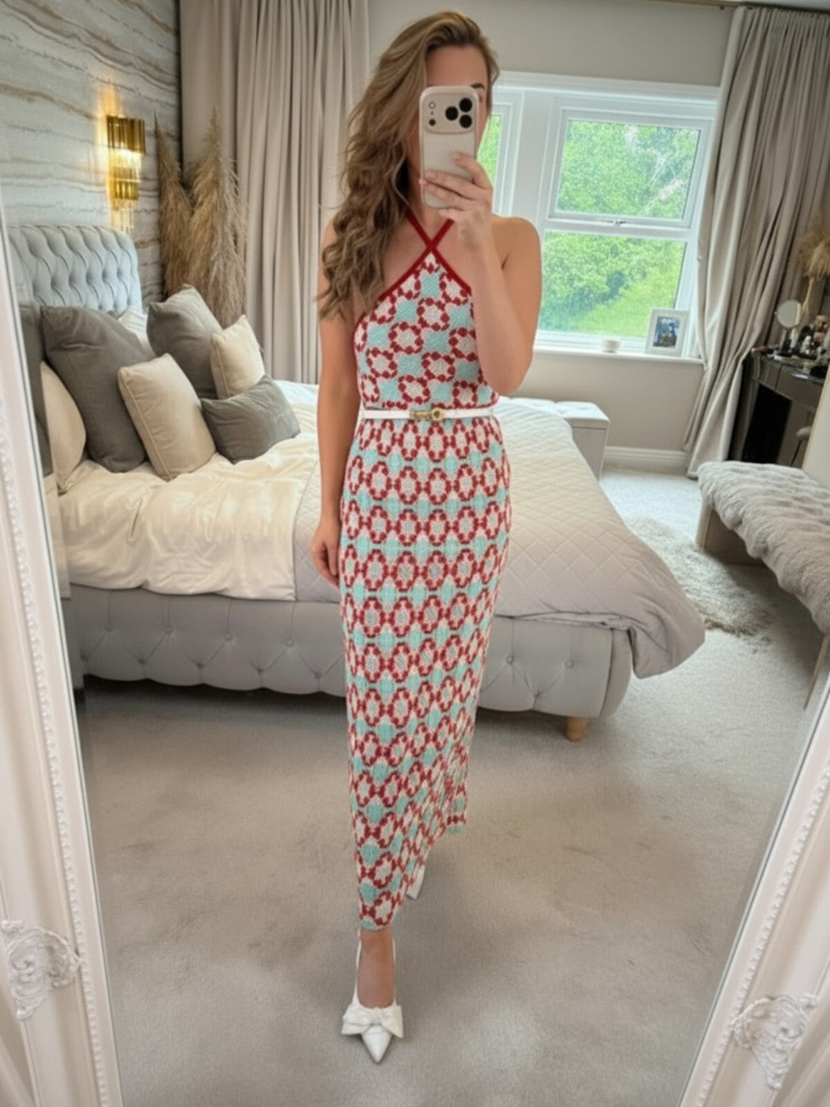 Zara Red & Blue Crochet Open Back Dress Small