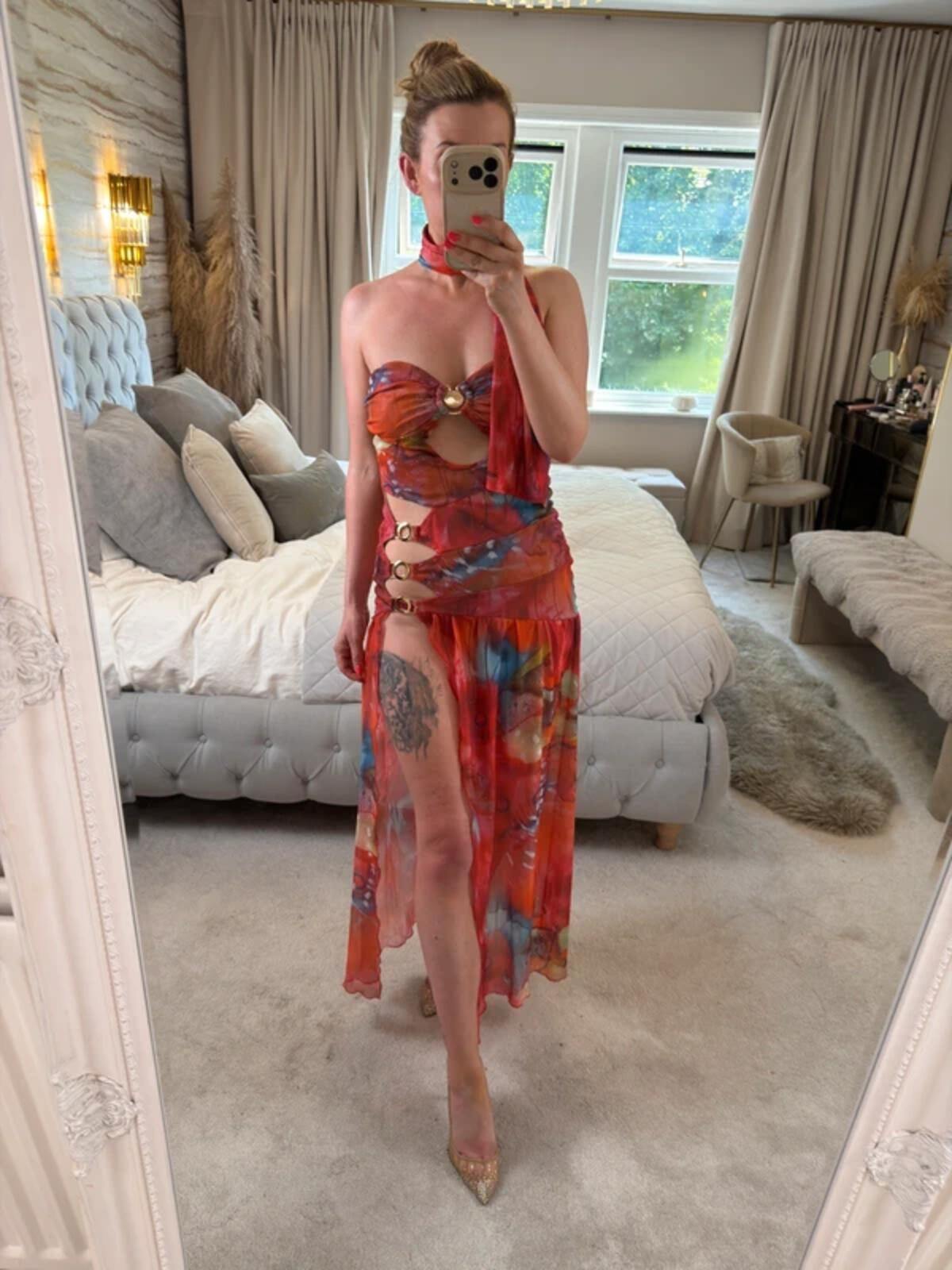 BNWT Sister Party Red Multicoloured Semi Sheer Maxi Small