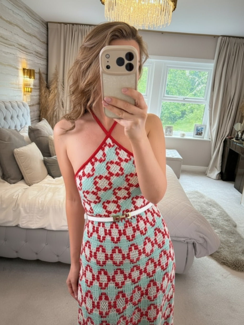 Zara Red & Blue Crochet Open Back Dress Small