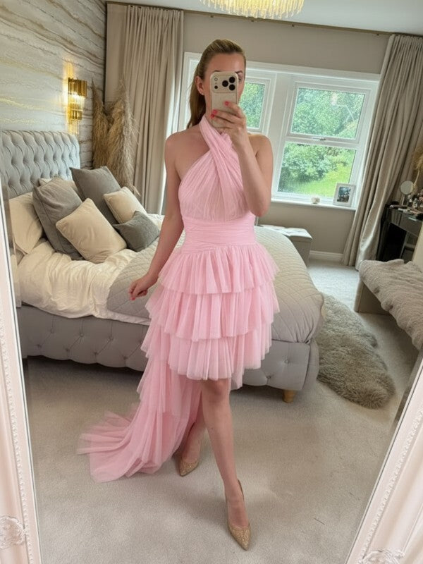 BNWT Forever Unique Pink Layered Tulle Hi Low Maxi Dress 8