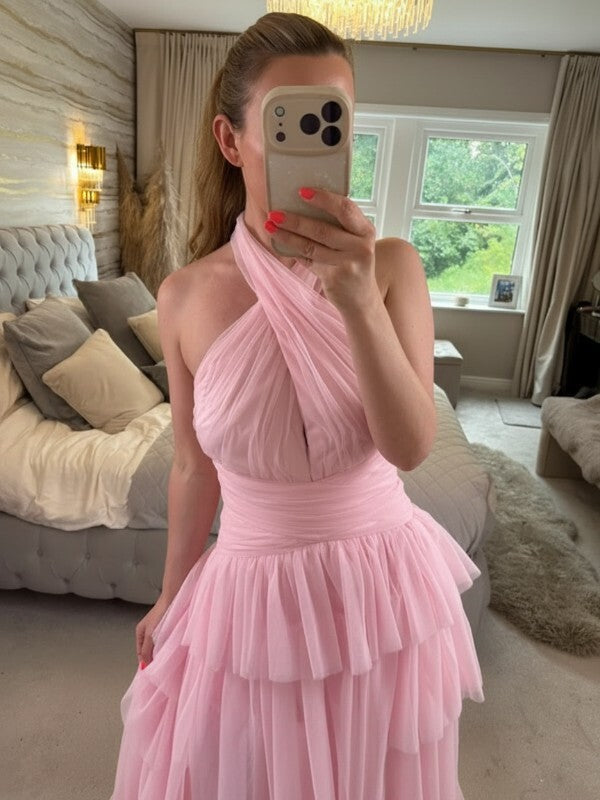 BNWT Forever Unique Pink Layered Tulle Hi Low Maxi Dress 8