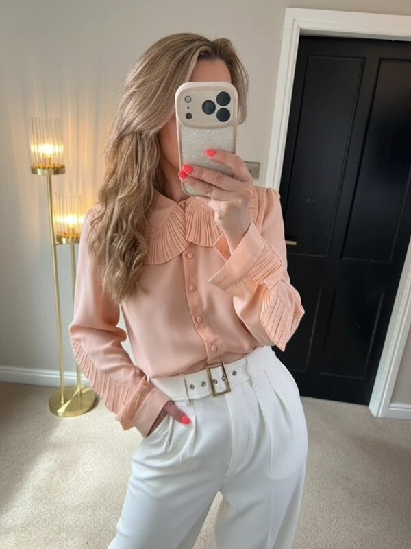 Lost Ink Peach Frill Oversized Collared Blouse XL