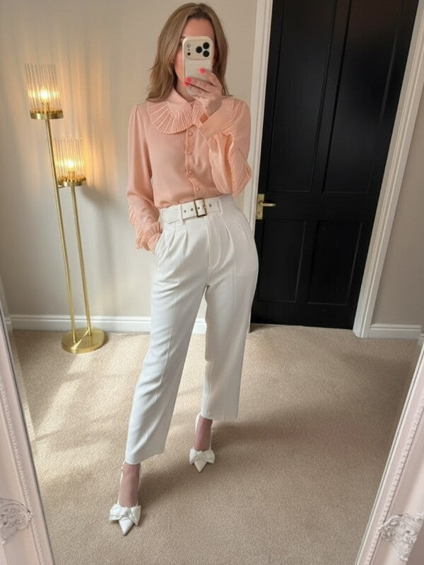 Lost Ink Peach Frill Oversized Collared Blouse XL