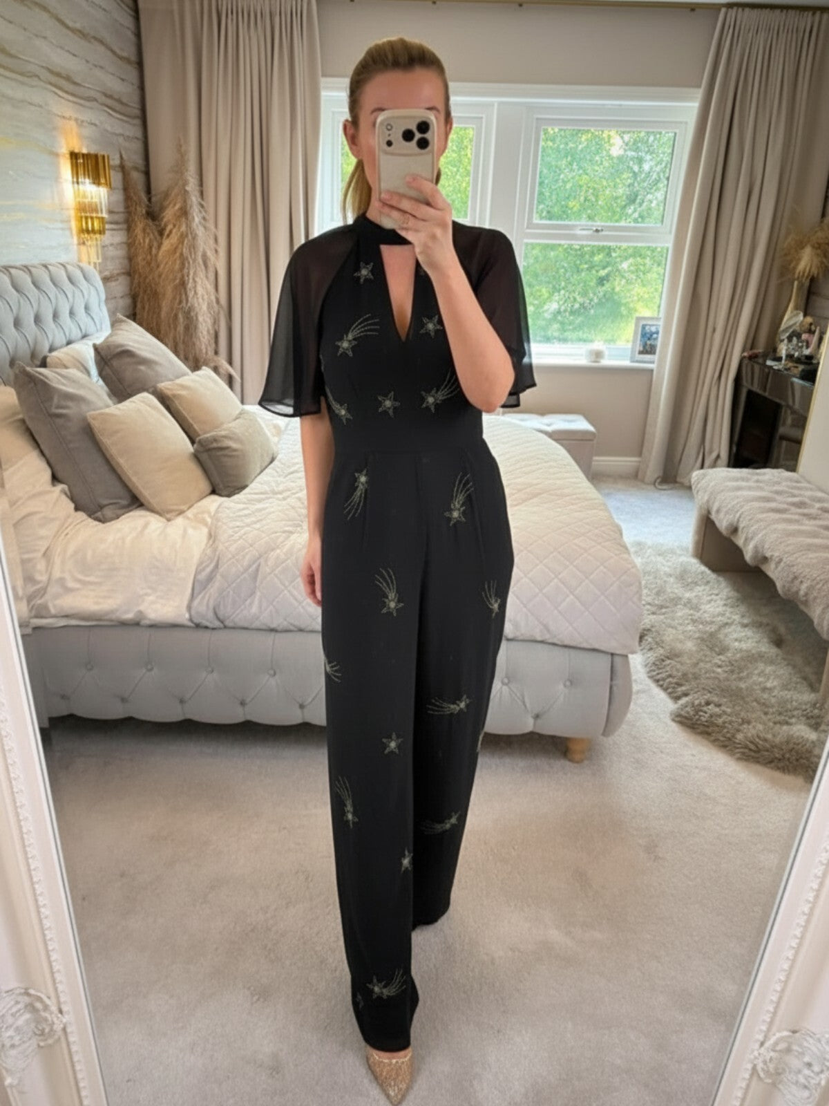 Monsoon Black Tanya Embellished Stars Wide Leg Jumpsuit 8