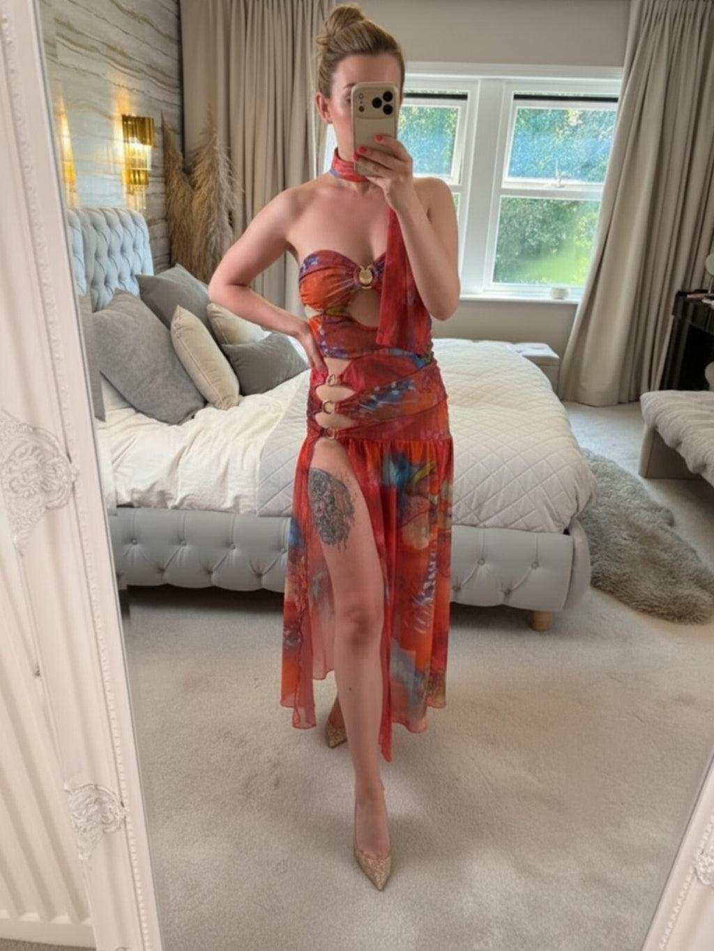 BNWT Sister Party Red Multicoloured Semi Sheer Maxi Small