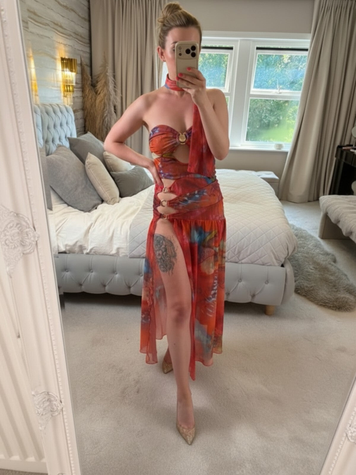 BNWT Sister Party Red Multicoloured Semi Sheer Maxi Small
