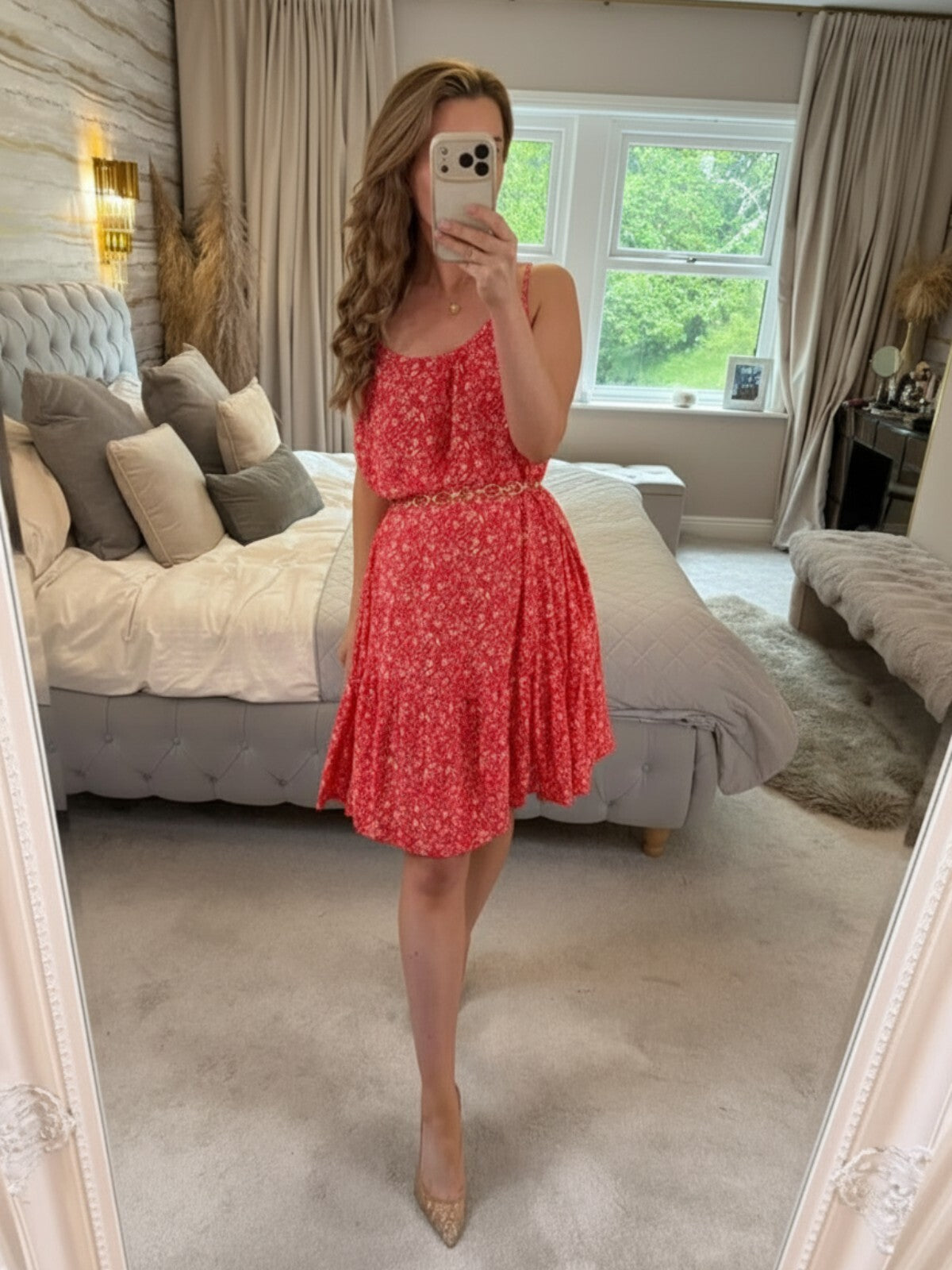 M&S Red & White Floral Floaty Summer Dress 16
